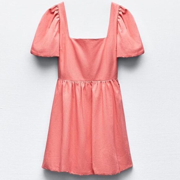 ZARA LINEN BLEND BOW MINI DRESS - Picture 3 of 5